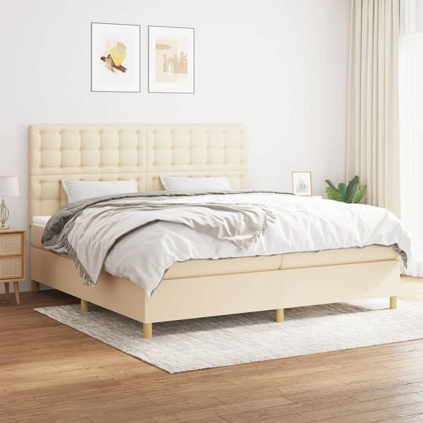 vidaXL Boxspringbett mit Matratze Creme 200x200 cm Stoff, 3142686