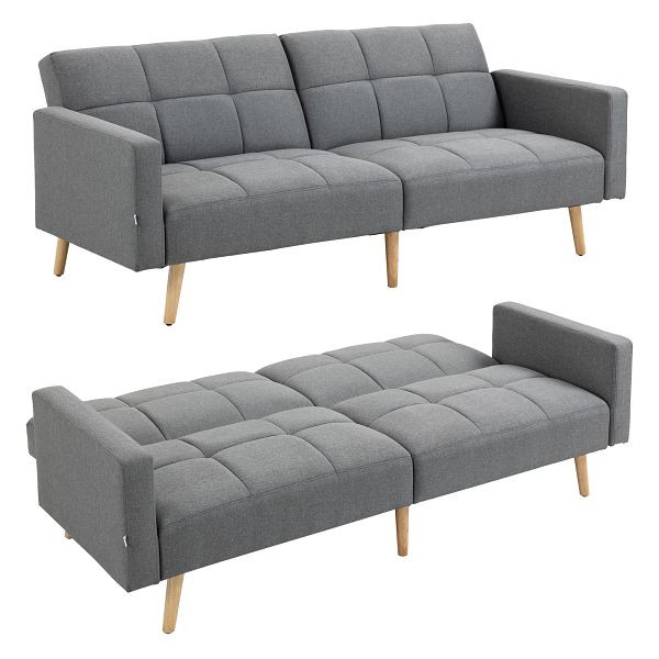 HOMCOM 2 in 1 Schlafsofa 205 x 88 cm Sofa mit Bettfunktion, Couch mit Sitzkissen, Leinenoptik Grau, 839-502V00GY