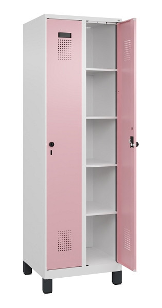 C+P Wäsche-Spind Evolo PLUS, mit Füßen, 2 Abteile, 1950x600x500mm, 9016/3015, Verschluss Drehriegel, Ablageböden 8, 049010-20B S10018