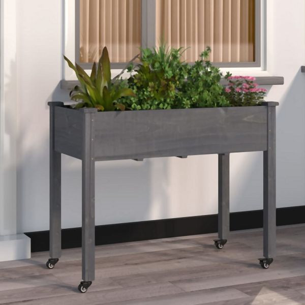 vidaXL Pflanzkübel mit Einsatz und Rollen Grau 118x59x80 cm Tannenholz, 3157828