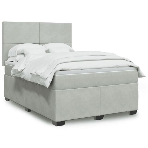 vidaXL Boxspringbett mit Matratze Hellgrau 140x190 cm Samt, 3293200