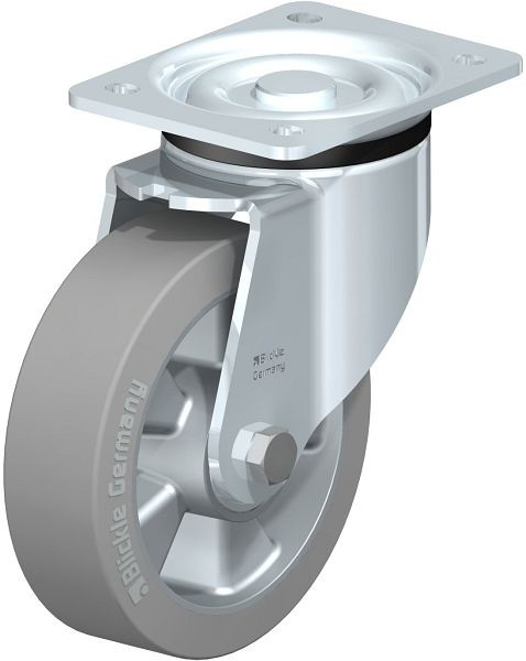 Blickle LK-ALEV 160K-SG Stahlblech-Lenkrolle, schwere Ausführung, mit Anschraubplatte, Elastik-Vollgummi, Grau, 335455