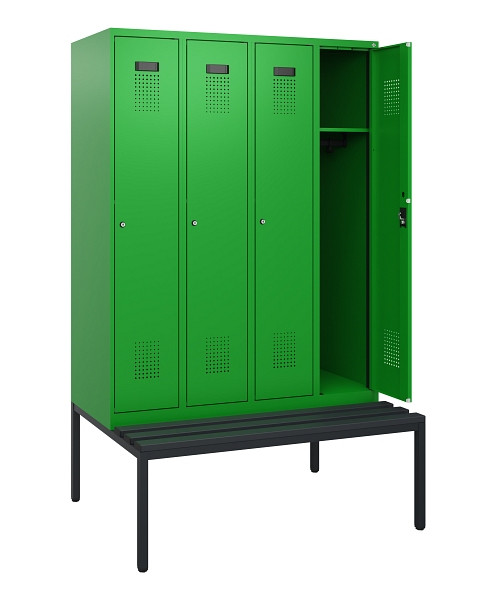 C+P Spind Evolo PLUS, 4 Abteile, 1950x1200x815mm, 6037/6037, Zylinderschloss, Material Sitzfläche Kunststoff, Sitzbank, 0490505-40 S10107