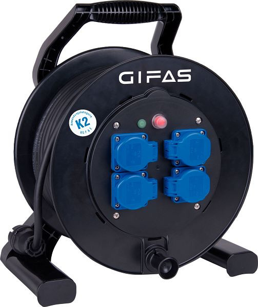 GIFAS Kunststoff-Leitungsroller Typ 512K2, 40 m H07RN-F Leitung 3x2,5 qmm mit Schutzkontaktstecker, 10,2 kg, 289726