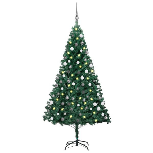 vidaXL Künstlicher Weihnachtsbaum mit Beleuchtung & Kugeln Grün 180 cm, 3077708