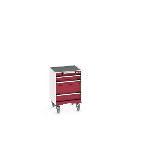 bott cubio Schubladenschrank mobil bestückt, mit 3 Schubladen, BxTxH: 525x525x785mm, RAL 7035/3004, Purpurrot, 40402007.24V