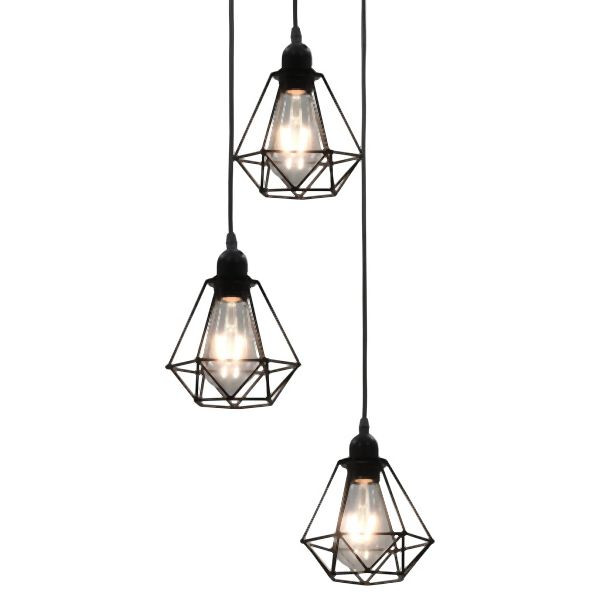 vidaXL Deckenleuchte mit Diamant-Design Schwarz 3 x E27 Glühbirnen, 281634
