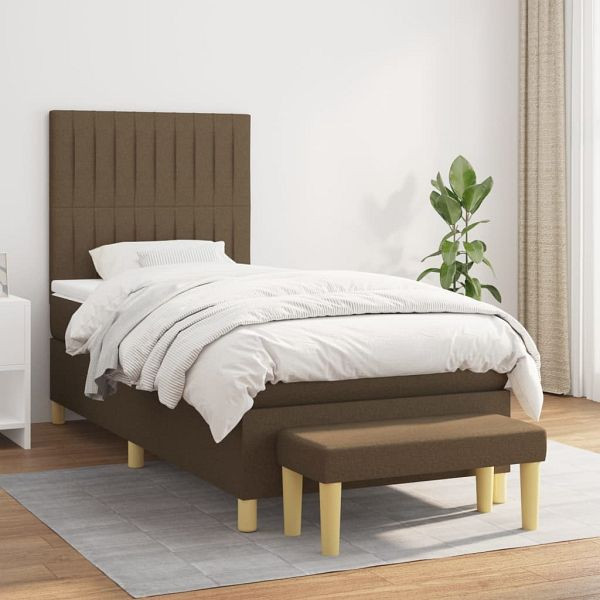 vidaXL Boxspringbett mit Matratze Dunkelbraun 100x200 cm Stoff, 3137296