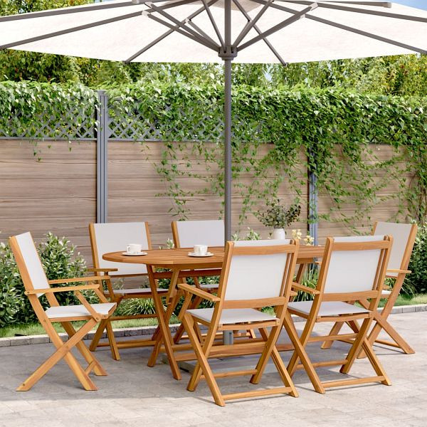 vidaXL 7-teilig Garten-Essgruppe Stoff und Massivholz Cremeweiß, 3281712