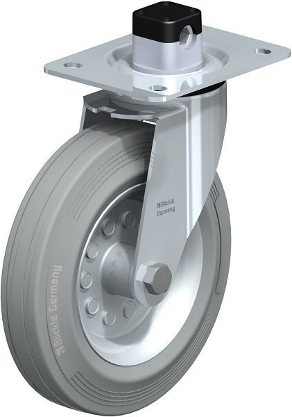 Blickle LE-VE 200R-CS11-SG Stahlblech-Lenkrolle mit Anschraubplatte & Zentralfeststeller, Vollgummi, Grau, 849812