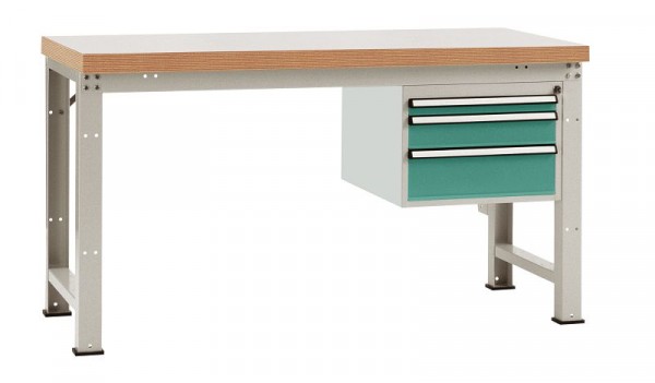 Manuflex Komplett-Werkbank Grund PROFI Standard mit Kunststoff-Platte, BxTxH = 1500 x 700 x 840 mm, Graugrün, WP5417.0001