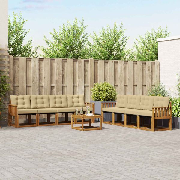 vidaXL Outdoor-Sofagarnitur mit Kissen 9-teilig Natur und Beige, 3368520
