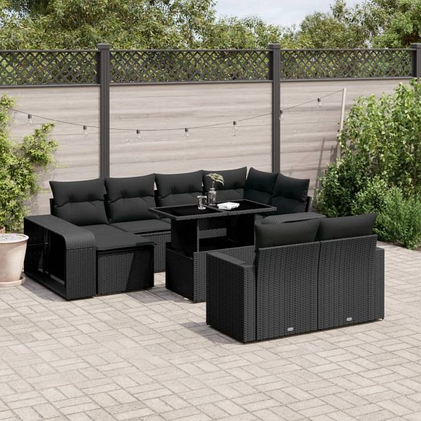 vidaXL 11-teilig Garten-Sofagarnitur mit Kissen Schwarz Poly Rattan, 3274578