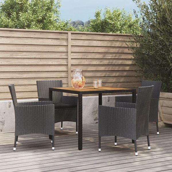 vidaXL 5-teilig Garten-Essgruppe mit Kissen Schwarz Poly Rattan, 3187397
