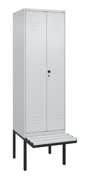 C+P Umkleidespind Classic PLUS SW, 2 Abteile, 2120x600x815mm, 7035/7035, Drehriegel, Untergestell & Sitzfläche, 0800427-20 S10039