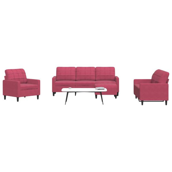 vidaXL 4-tlg. Sofagarnitur mit Kissen Weinrot Samt, 3278365