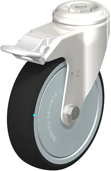Blickle LKRXA-PATH 126KD-11-FI-FK Edelstahl-Apparate-Lenkrolle mit Rückenloch & Feststeller, Thermoplastisches Polyurethan, Grau, 760887