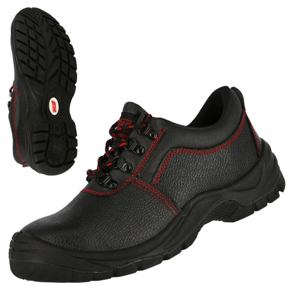 NITRAS BASIC STEP, S3 Sicherheitshalbschuhe, strapazierfähiges Vollleder, schwarz, widerstandsfähige PU-Laufsohle, schwarz, Größe: 48, VE: 10 Paar, 7205-48
