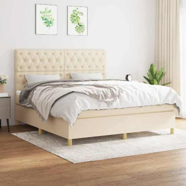 vidaXL Boxspringbett mit Matratze Creme 160x200 cm Stoff, 3142590