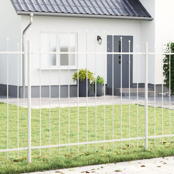 vidaXL Gartenzaun mit Bogenoberteil Weiß 3,4x1,25 m Stahl, 3360138