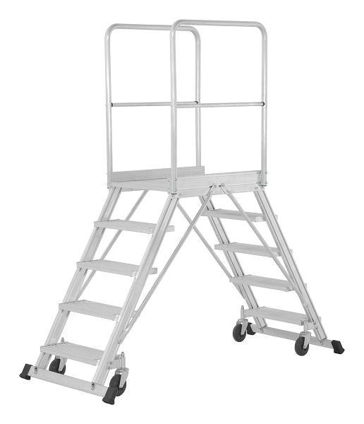 HYMER Podesttreppe fahrbar, einseitig begehbar nach DIN EN 131-7, 2x5 Stufen, Standhöhe 1,21 m, 688905