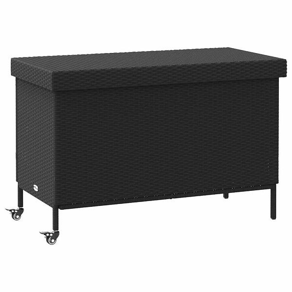 vidaXL Gartentruhe mit Rollen Schwarz 110x55x73 cm Poly Rattan, 4103826