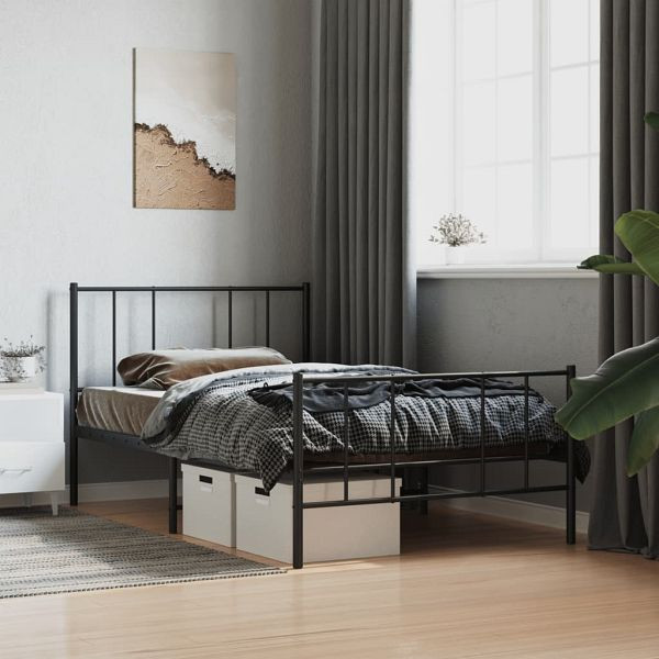 vidaXL Bettgestell mit Kopf- und Fußteil Metall Schwarz 100x190 cm, 352492