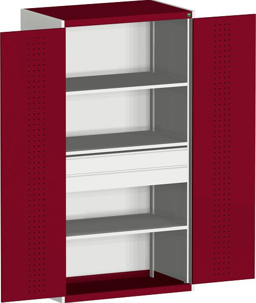 bott cubio Flügeltürschrank bestückt mit 2 Schubladen, 3 Fachböden BxTxH: 1300 x 650 x 2000 mm, RAL 7035/3004, 40022139.24V