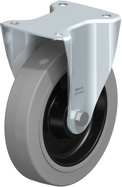 Blickle B-POEV 200K-SG Stahlblech-Bockrolle, mittelschwere Ausführung, mit Anschraubplatte, Elastik-Vollgummi, Grau, 6528