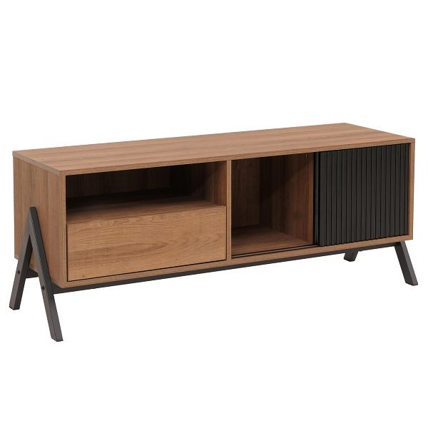Mendler TV-Rack HWC-O40, Lowboard TV-Schrank Schiebetür Staufächer Schublade, MDF Metall Melamin 49x120x40cm, natur, 139051