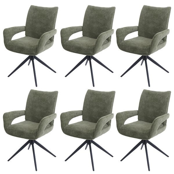 Mendler 6er-Set Esszimmerstuhl HWC-O78, Küchenstuhl, drehbar Auto-Return, Stoff/Textil Chenille (310g/m²), geprüft nach Standard 100, grün, 6x139277