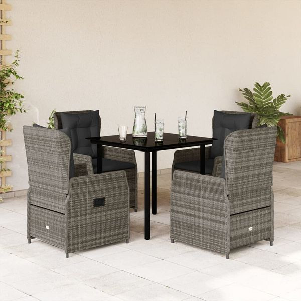vidaXL 5-teilig Garten-Essgruppe mit Kissen Grau Poly Rattan, 3262862