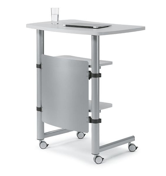 Deskin Stehpult MODUL, Dekor lichtgrau, Gestell Alusilber, B 830 x T 560 x H 950 - 1200 mm, Sichtschutz alusilber, 290601