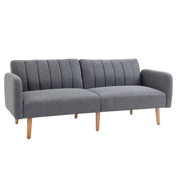 HOMCOM Schlafsofa, 2-Sitzer Stoffsofa, Sofa mit Schlaffunktion, leinenartiges Polyester, Kautschukholz, 173 x 75 x 73 cm, Grau, 839-214GY