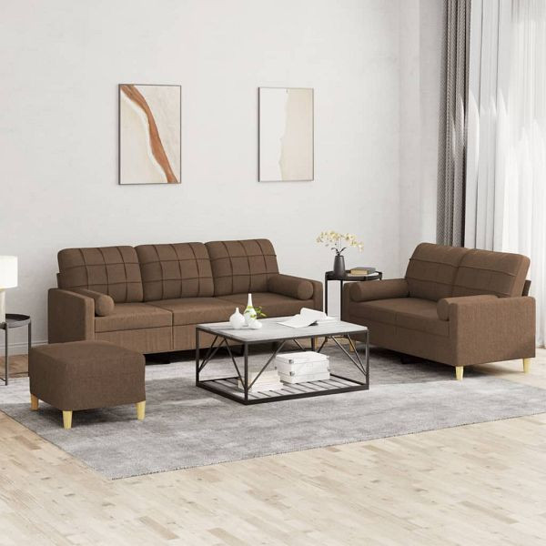 vidaXL 3-teilig Sofagarnitur mit Kissen Braun Stoff, 3201333