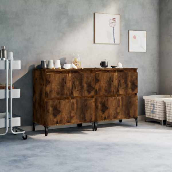 vidaXL Sideboards 2 Stück Räuchereiche 60x35x70 cm Holzwerkstoff, 3185764