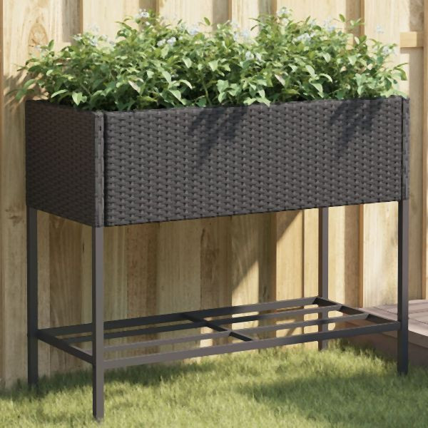 vidaXL Pflanzkübel mit Ablage Schwarz Poly Rattan, 366384