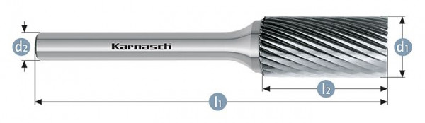 Karnasch Hartmetall-Frässtift unbeschichtet ZYA/ HP-2 d1=6 / l2=13 / d2=3 / l1=45mm, VE: 4 Stück, 113000060