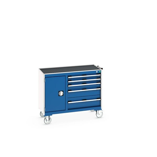 bott cubio Montagewagen 40/60 mit Abrollrand, Türe, Ablage, 5 Schubladen, BxTxH: 1050x525x885mm, Enzianblau, 41006015.11V