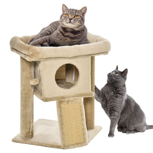 PawHut Kratzbaum mit Jute-Kratzmatte Katzenhaus Liegeplattform Ball Kaffee, D30-368CF
