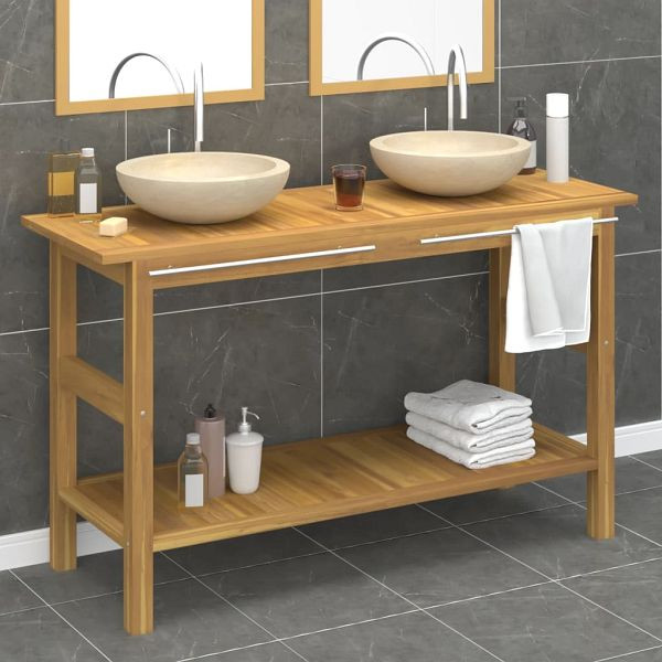 vidaXL Waschtisch mit Creme Marmorbecken Massivholz Teak, 3096580