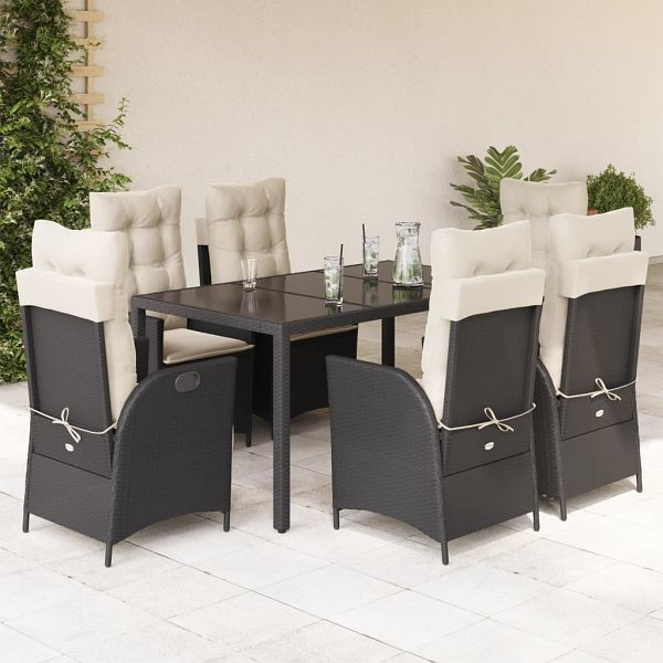 vidaXL 7-tlg. Garten-Essgruppe mit Kissen Schwarz Poly Rattan, 3213063