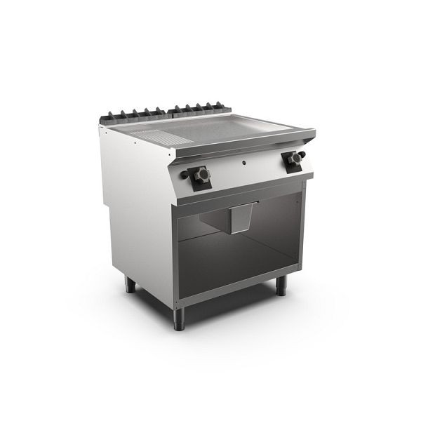 Mareno M1-700 Gas-Grillplatte mit 2/3 glatter und 1/3 gerippter Mattchromplatte, 80cm, 800(B)x750(T)x900(H)mm, FT78GMCSG, 171.223
