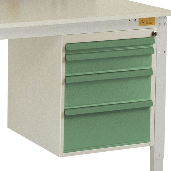 Manuflex ESD-Gehäuse-Unterbau, Nutzhöhe 500 mm mit 4 Schubfächern, für Tischtiefe 1000 mm, Resedagrün, LZ4763.6011