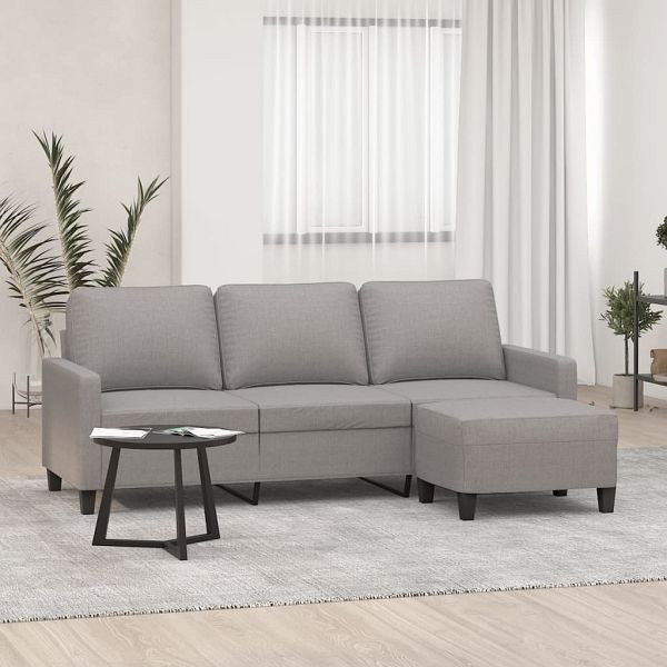 vidaXL 3-Sitzer-Sofa mit Hocker Hellgrau 180 cm Stoff, 3153367