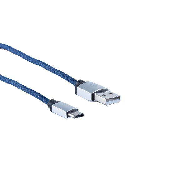 S-Conn USB Ladekabel, USB-A-Stecker auf USB Typ C Stecker, Jeans, blau, 2m, 14-50030