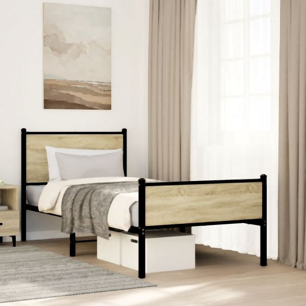 vidaXL Metallbett ohne Matratze Sonoma-Eiche 75x190 cm, 4007894