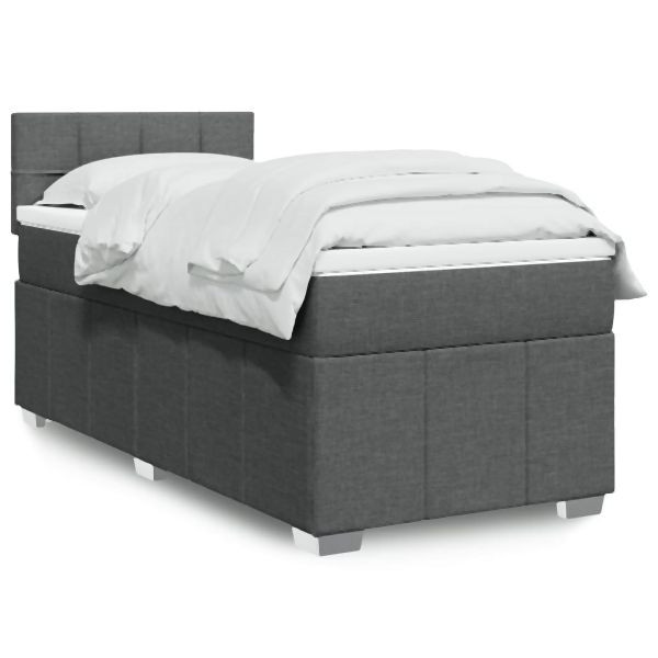 vidaXL Boxspringbett mit Matratze Dunkelgrau 90x190 cm Stoff, 3286924