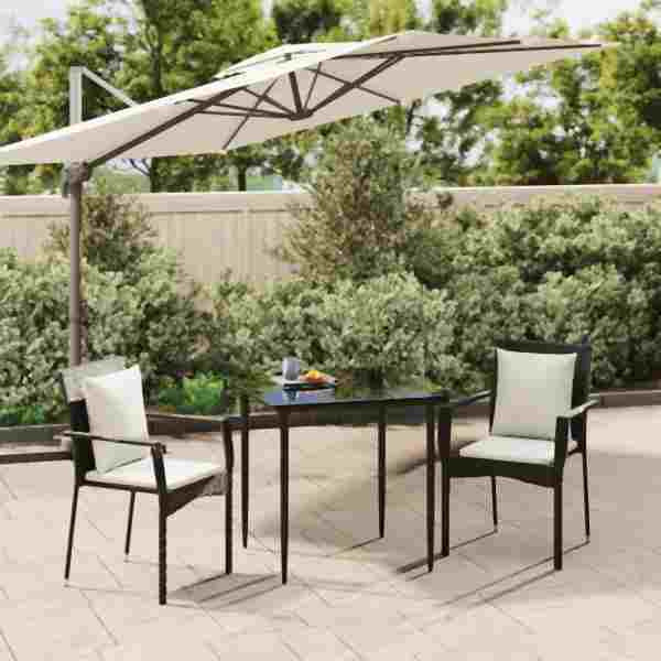 vidaXL 3-tlg. Garten-Essgruppe mit Kissen Schwarz Poly Rattan, 3185131