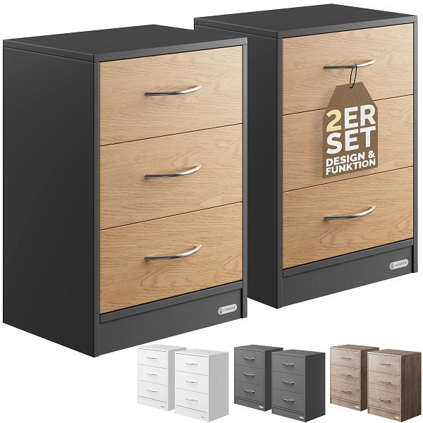 casaria Nachttisch Eloise 2er-Set Holz/Grau 54x39x28cm, 109666
